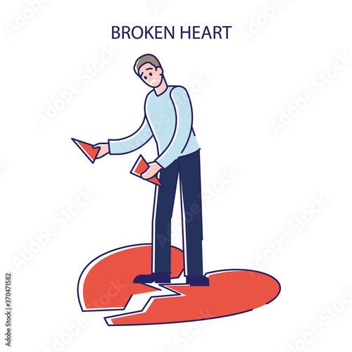 Man with broken heart. Sad male after break up of love relationship or divorce depressed