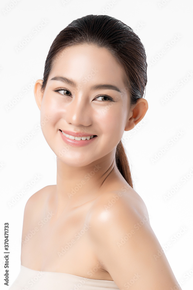 Beautiful Young asian Woman with Clean Fresh Skin, on white background, Face care, Facial treatment, Cosmetology, beauty and spa, Asian women portrait Beautiful Young asian Woman with Clean Fresh Skin, on white background, Face care, Facial treatment, Cosmetology, beauty and spa, Asian women portrait