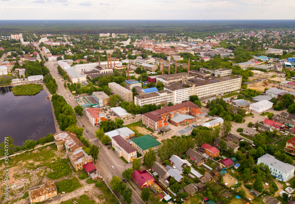 Panoramic aerial view of city of Gus-Khrustalny, Vladimir region, Russia.