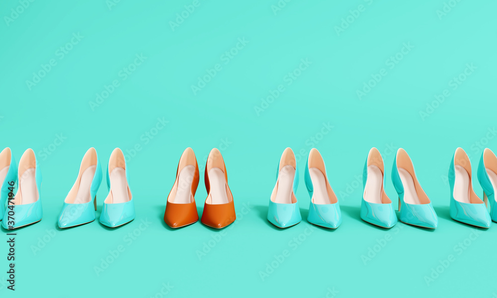 High heels on blue background. Different concept. 3d rendering