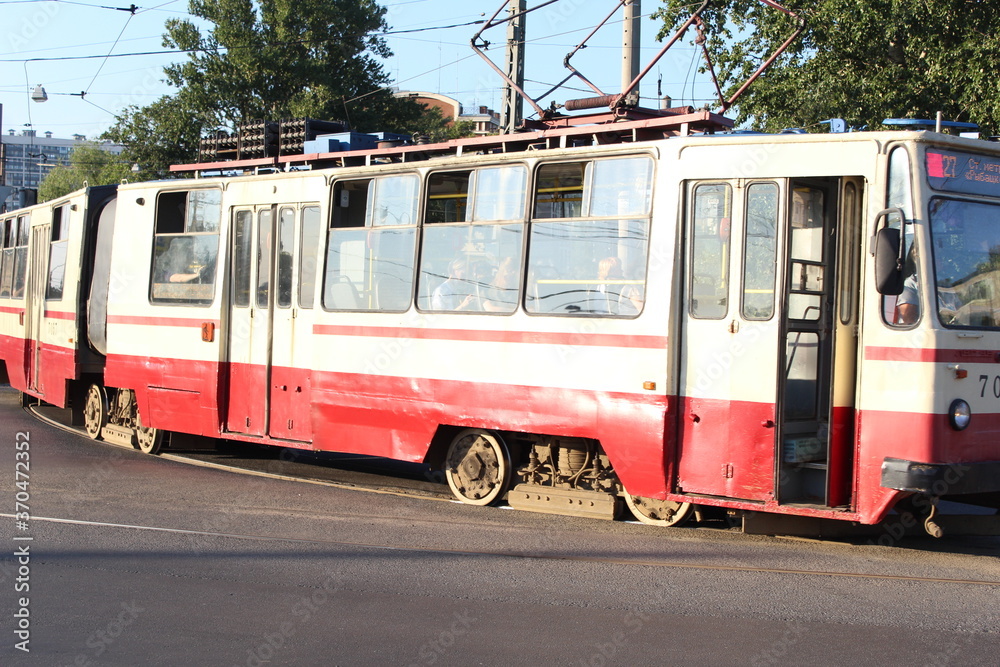 old tram in the city, Russia, Sankt-Peterburg