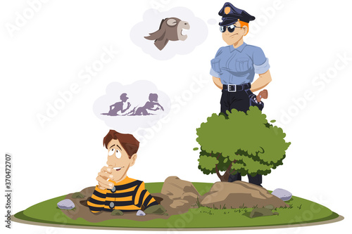 Female police officer is watching escaped criminal.