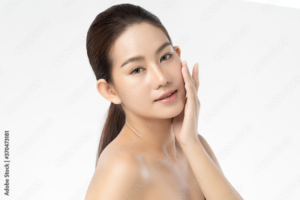 Beautiful Young asian Woman with Clean Fresh Skin, on white background, Face care, Facial treatment, Cosmetology, beauty and spa, Asian women portrait Beautiful Young asian Woman with Clean Fresh Skin, on white background, Face care, Facial treatment, Cosmetology, beauty and spa, Asian women portrait