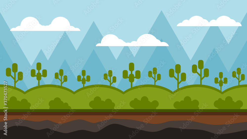 Simple 2d game background, flat design wallpaper, 2d game environment. Background for mobile or pc games.