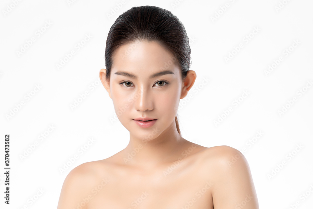 Beautiful Young asian Woman with Clean Fresh Skin, on white background, Face care, Facial treatment, Cosmetology, beauty and spa, Asian women portrait Beautiful Young asian Woman with Clean Fresh Skin, on white background, Face care, Facial treatment, Cosmetology, beauty and spa, Asian women portrait