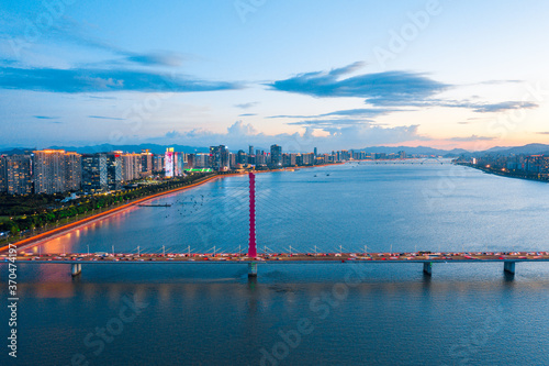 aerial view of hangzhou city skyline at night