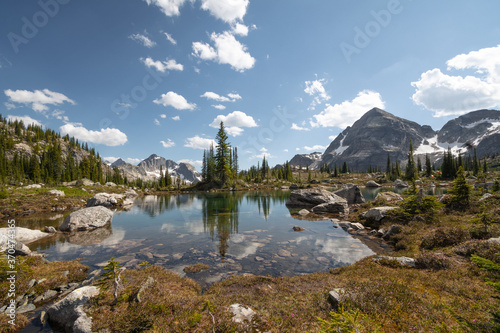 Gwillim Lakes, beautiful mountains and pristine alpine lakes in Valhalla provincial park, BC, Canada, West Kootenays region photo