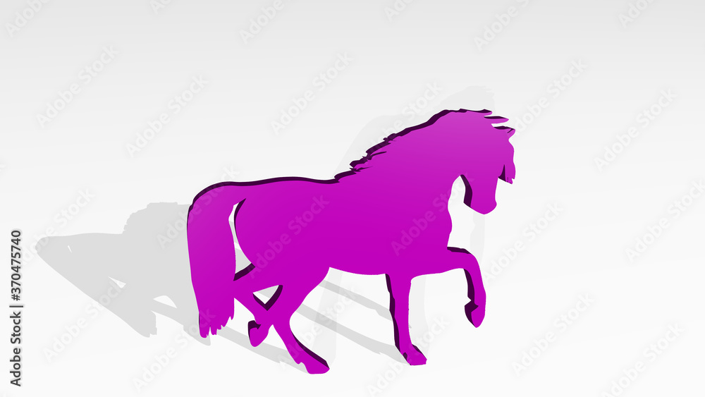 Fototapeta premium horse 3D drawing icon on white floor. 3D illustration. animal and background