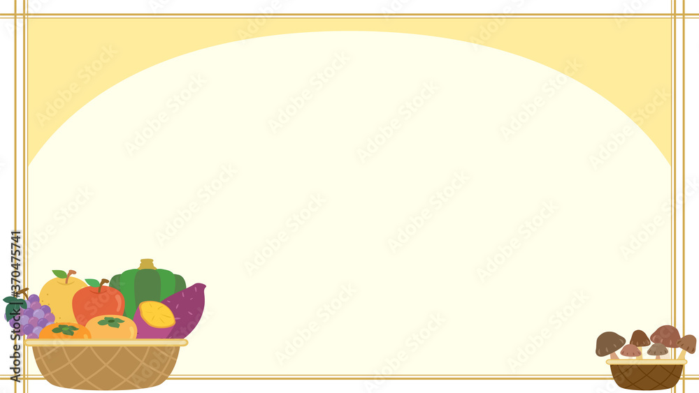 野菜や果物がおいしい秋の味覚イラストフレーム　枠　ベクター