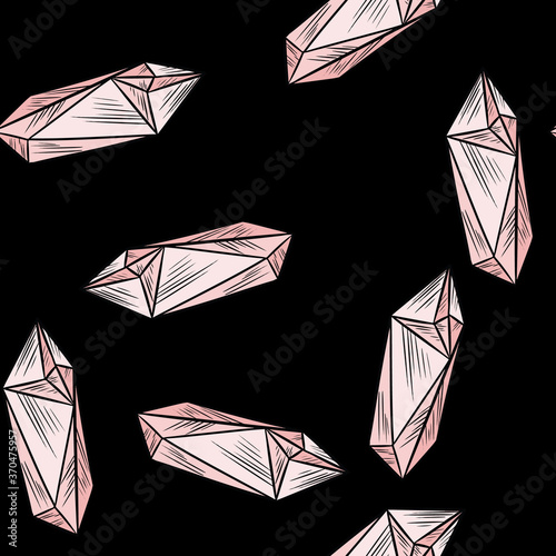 Crystal doodles seamless pattern. Cute cartoon vector quartz amethyst wallpaper. Cozy boho style template texture background tile