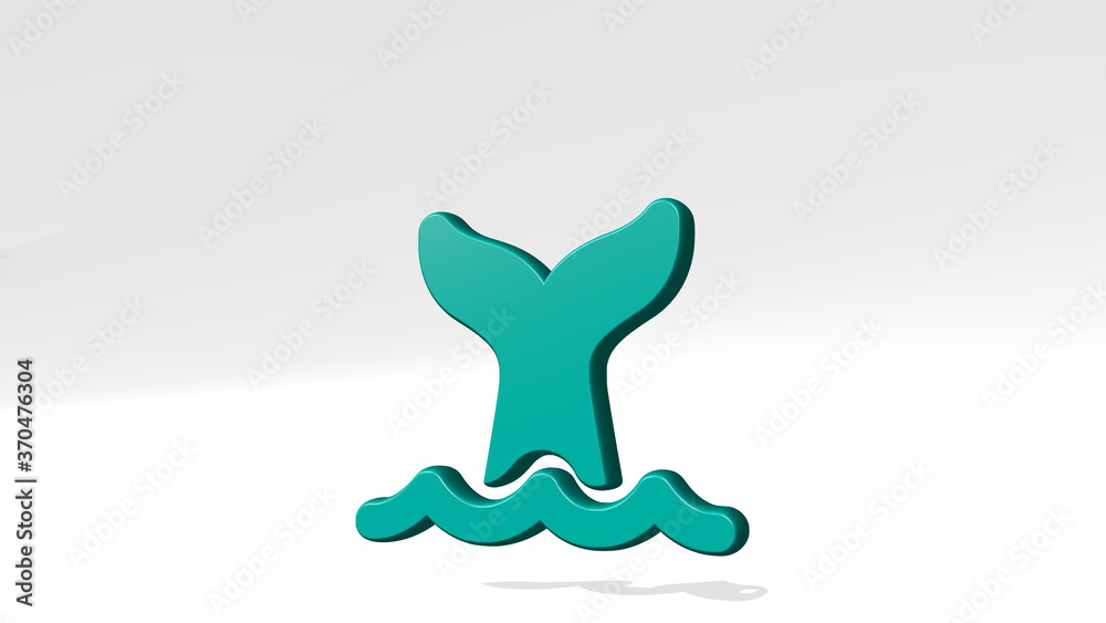 WHALE TAIL 3D icon casting shadow. 3D illustration. animal and blue WHALE TAIL 3D icon casting shadow. 3D illustration. animal and blue