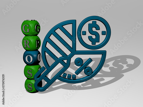 GROSS 3D icon and dice letter text. 3D illustration. background and cartoon photo