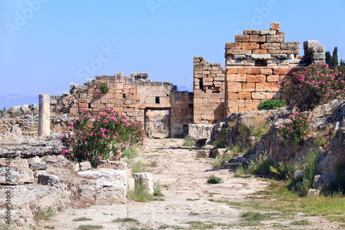 Ruins of temple on Frontinus street, Hierapolis, Pamukkale, Turkey photo
