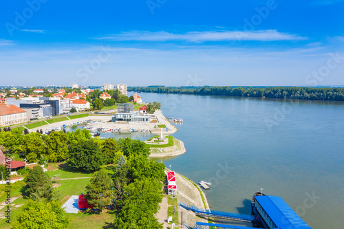 Aerial view of the city of Vukovar and Danube river, Slavonia and Srijem regions of Croatia 