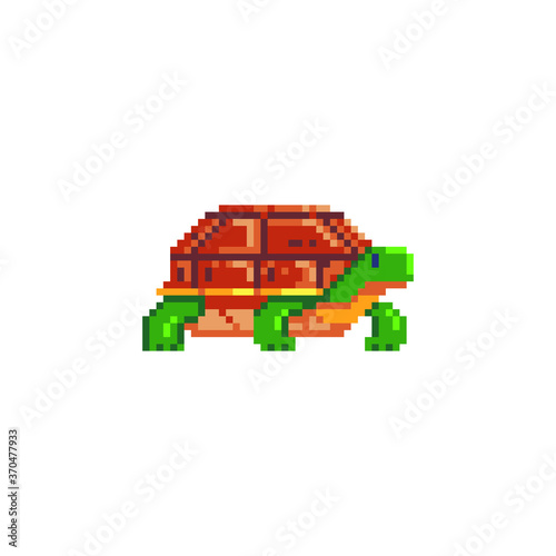 Cartoon turtle icon pixel art flat style isolated vector illustration.  Element design for stickers, logo, embroidery, mobile app.