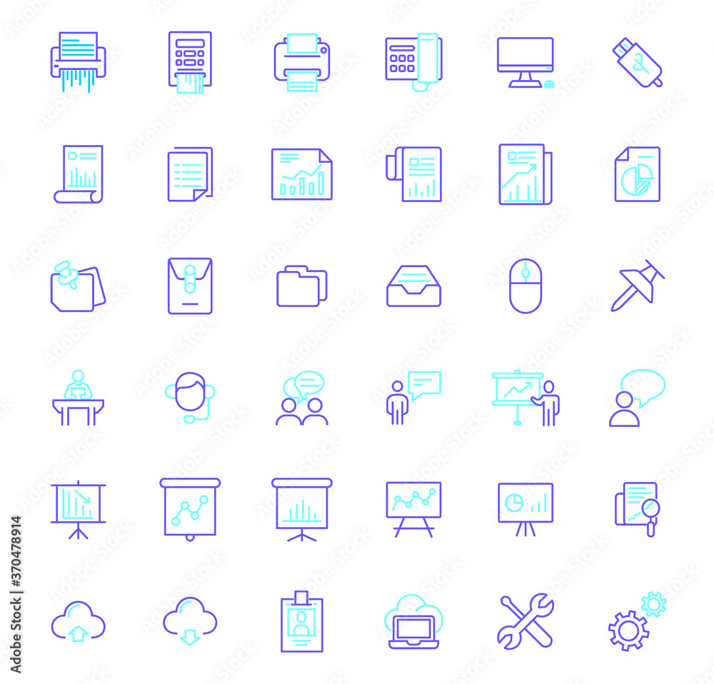 Set of Office and Business icons line style. It contains such Icons as commerce, communications, marketing, statistics, growth, development, technologies, graph, chart and other elements. Set of Office and Business icons line style. It contains such Icons as commerce, communications, marketing, statistics, growth, development, technologies, graph, chart and other elements.