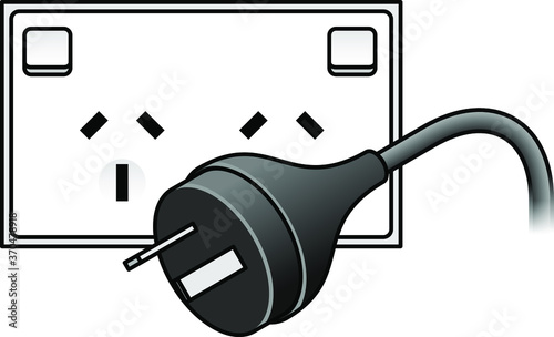 International AC power plug and wall socket: Australia, China. Two flat pin plug.