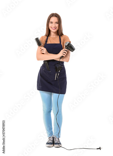 Female hairdresser on white...