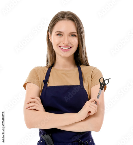 Female hairdresser on white...