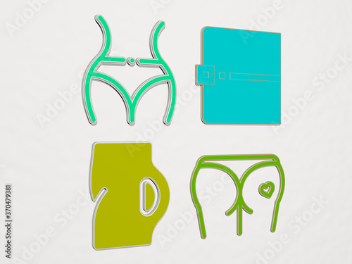 BUTT 4 icons set. 3D illustration photo