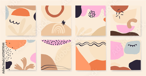 Trendy pastel aesthetic set of abstract artistic backgrounds. Modern hand drawn vector illustrations. 