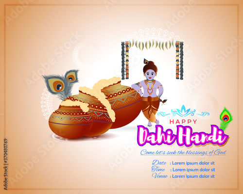 vector illustration for Indian festival Dahi Handi written text means curd pot, concept for festive background 