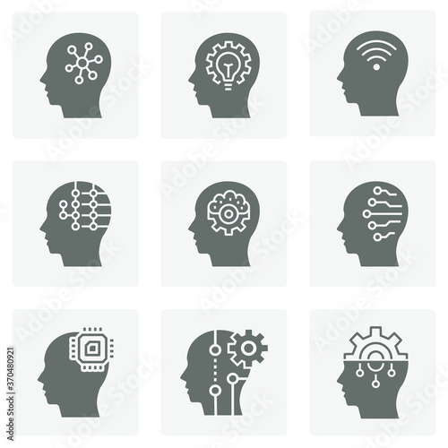 Artificial intelligence icons. Vector illustrations.