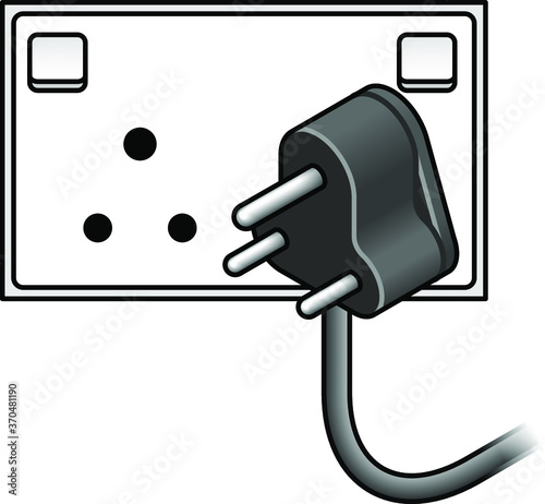 International AC power plug and wall socket: South Africa, India. Three pin plug.
