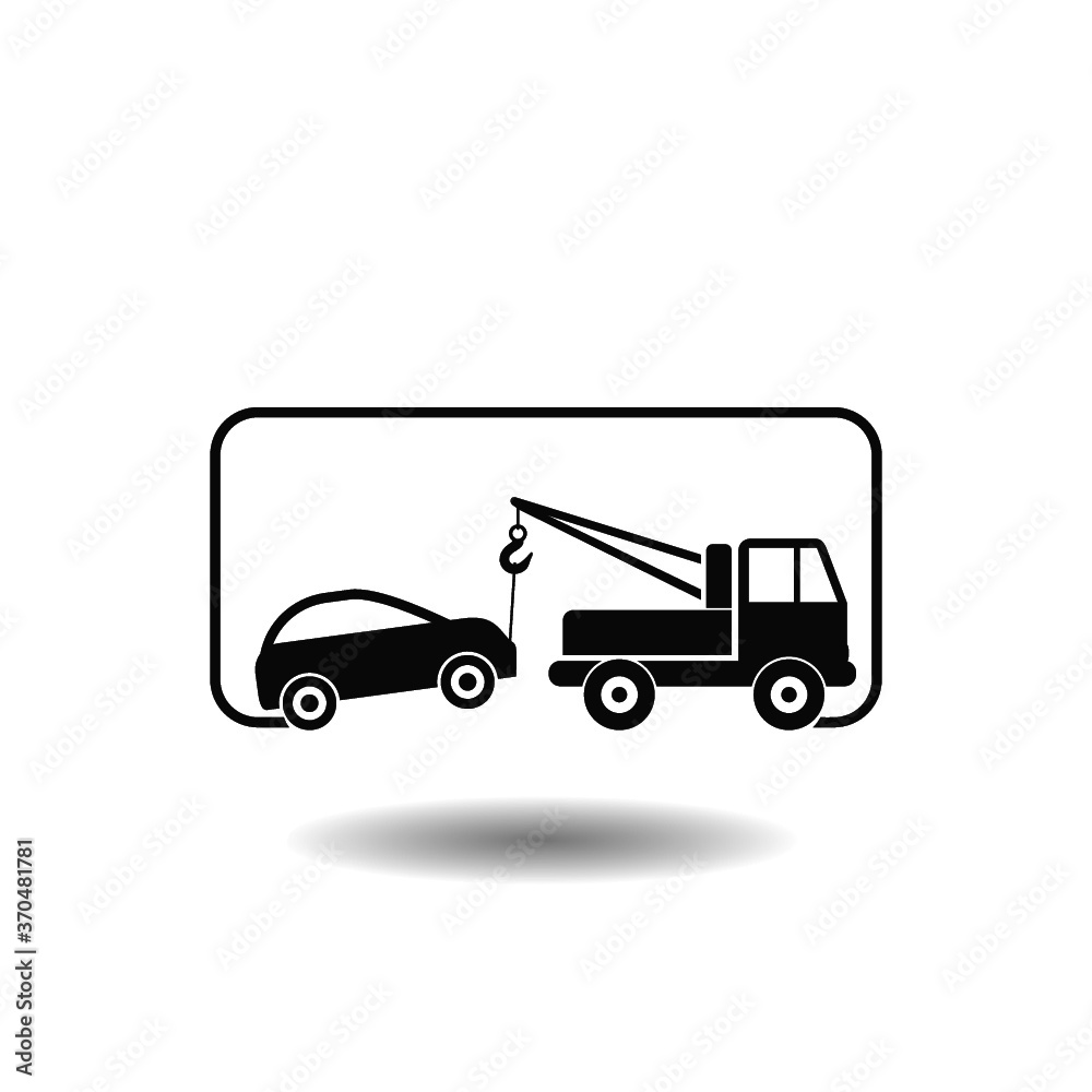 Towing wrecker truck and car icon with shadow