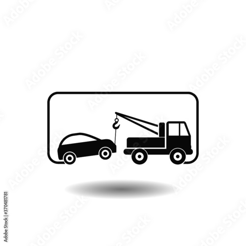 Towing wrecker truck and car icon with shadow