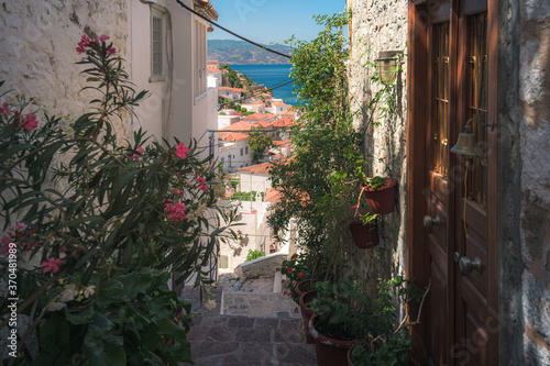 Fototapeta Naklejka Na Ścianę i Meble -  Flowers on the streets of Hydra Island, Greece