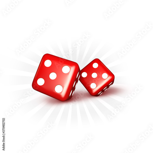 Red glass set dice isolated on white background. 3d ilustration