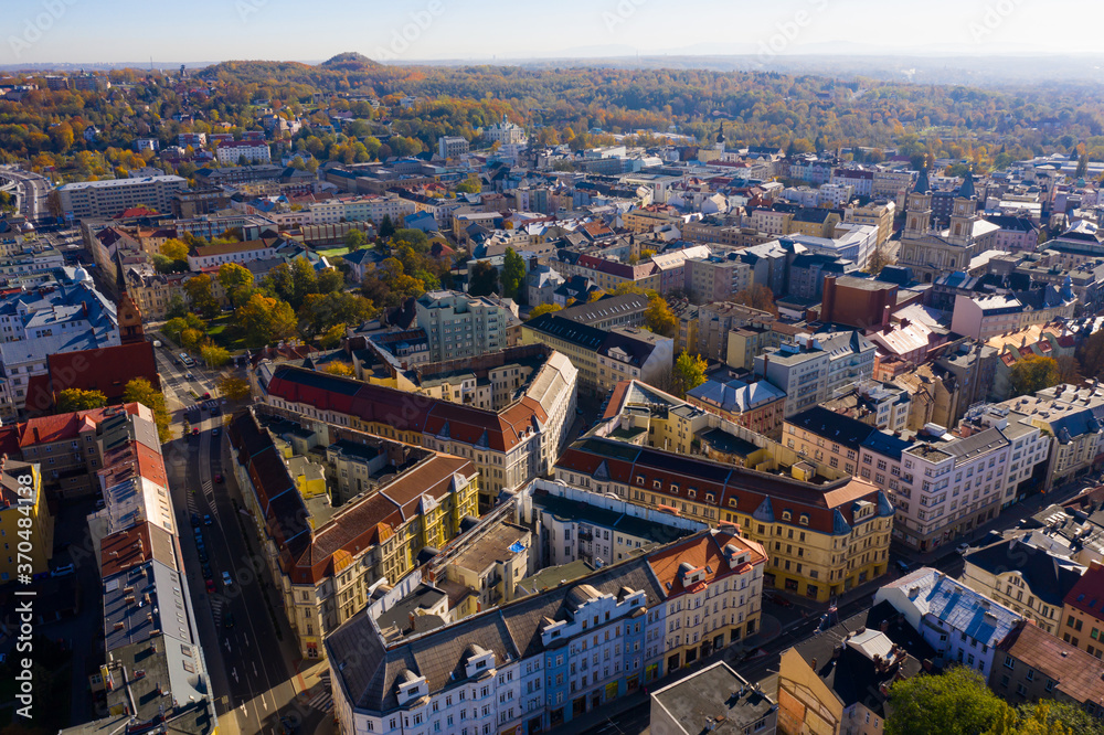 Obraz premium Aerial view of residential districts of Ostrava city on sunny autumn day, Czech Republic..