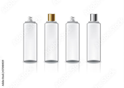 White square cosmetic bottle with 2 colors gold-silver plain screw lid for beauty or healthy product.