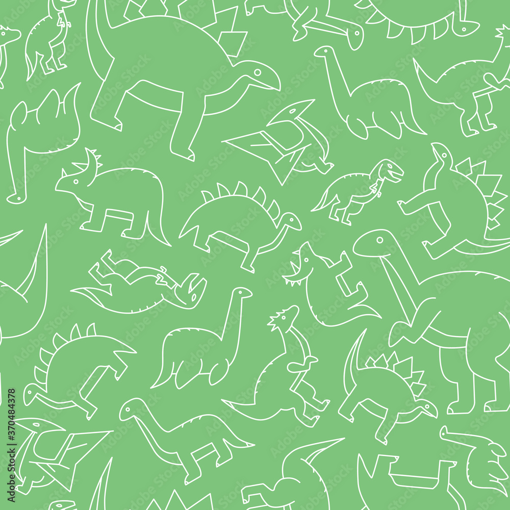 Obraz premium Dinosaurs - Vector background (seamless pattern) of triceratops, stegosaurus, tyrannosaurus and other animals of the Jurassic period for graphic design
