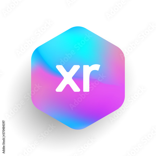 Letter XR logo in hexagon shape and colorful background, letter combination logo design for business and company identity.