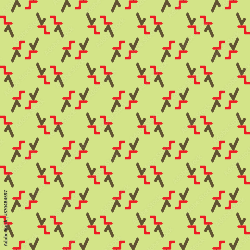 Vector seamless pattern texture background with geometric shapes, colored in green, red, brown colors.