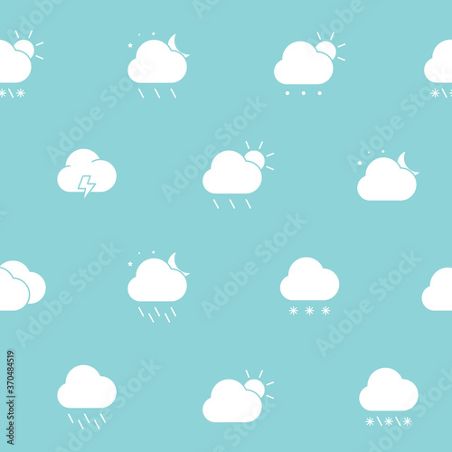 Weather - Vector background (seamless pattern) of silhouettes snow, storm, rain, cloud, sunny, wind and moon for graphic design