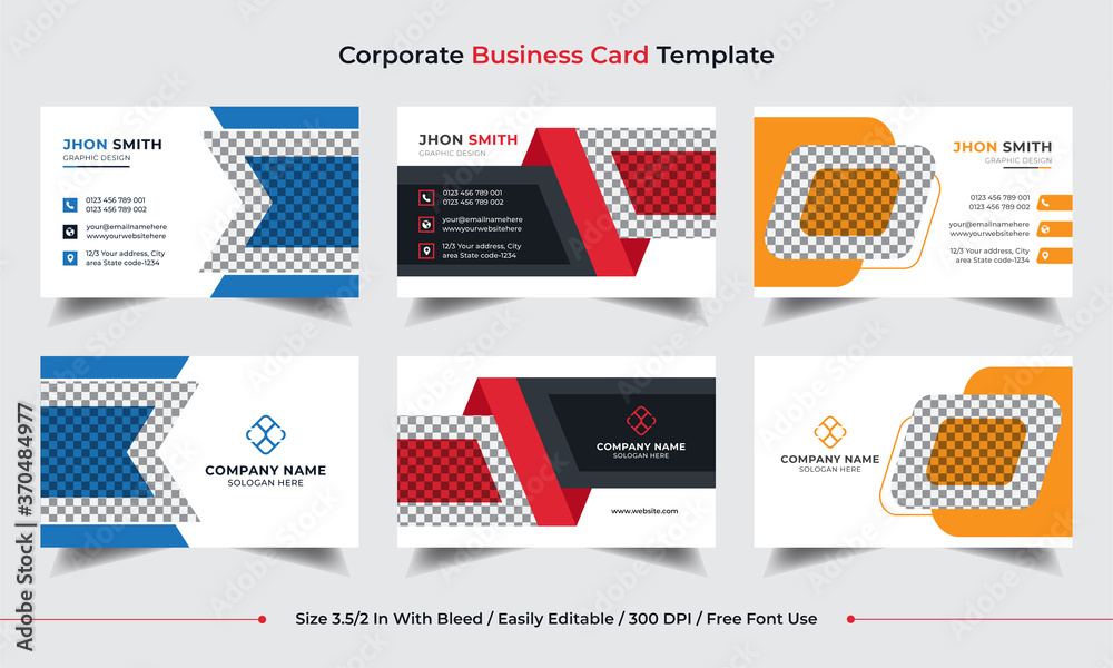 Set of simple and clean modern Business card, name card, visiting card Template. Corporate Personal Business card template design with colorful Shapes