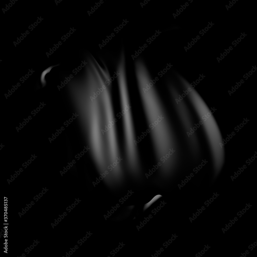 3d illustration black silk liquid fabric black background