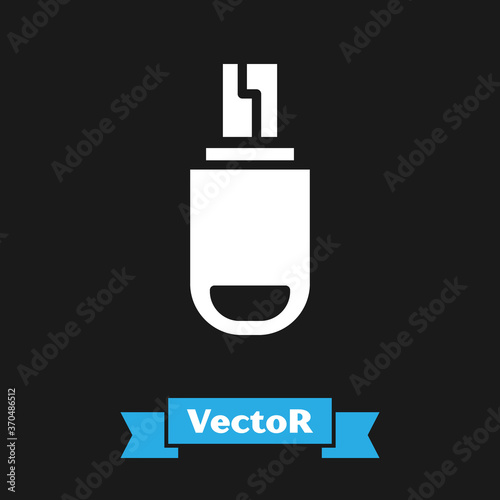 White USB flash drive icon isolated on black background. Vector Illustration.