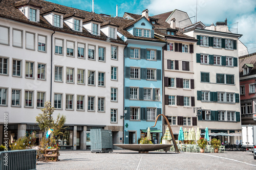 Typical painted facades of small old town houses