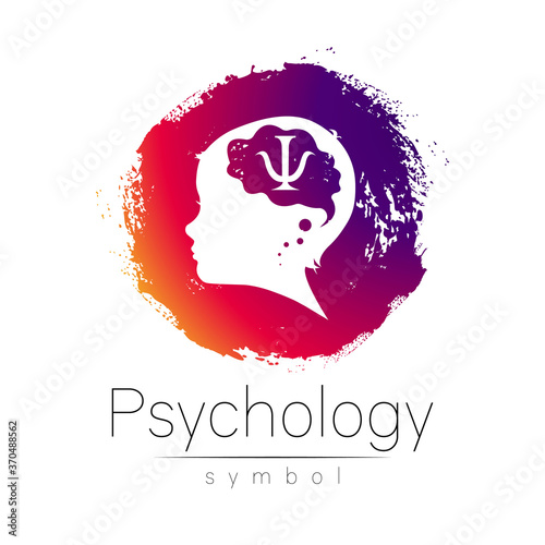 Modern logotype head with question inside brain . Logo sign of Psychology. Profile Human. Creative style. Symbol in vector. Design concept. Rainbow color isolated on white. Icon for web. LGBT flag
