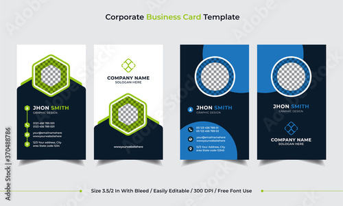 Set of vertical simple and clean modern Business card, name card, visiting card Template. Corporate Personal Business card template design with Blue and Green color