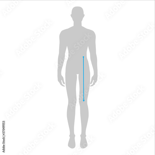 Men to do waist to knee measurement fashion Illustration for size chart. 7.5 head size boy for site or online shop. Human body infographic template for clothes.  © Vectoressa