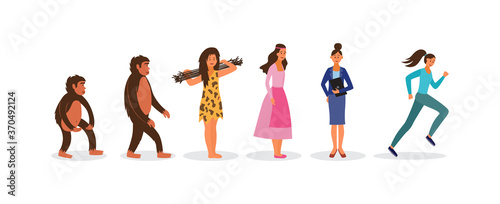 Human evolution female characters set flat vector illustration isolated.