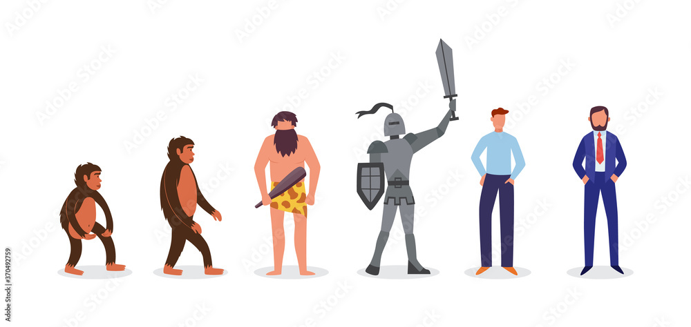 Human evolution from monkey to businessman flat vector illustration isolated. Human evolution from monkey to businessman flat vector illustration isolated.