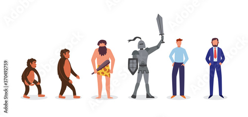 Human evolution from monkey to businessman flat vector illustration isolated.