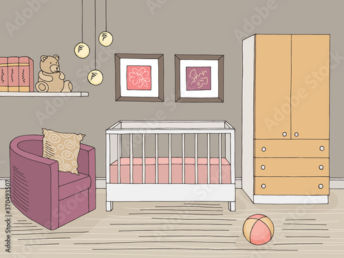 Baby room graphic color interior sketch illustration vector 