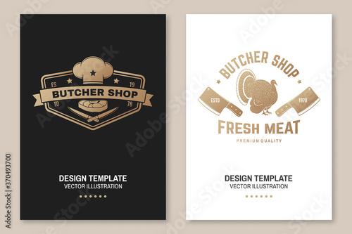 Butcher meat shop Badge or Label with turkey and kitchen knife. Vector Vintage typography logo design with turkey and kitchen knife silhouette. Meat shop, market, restaurant